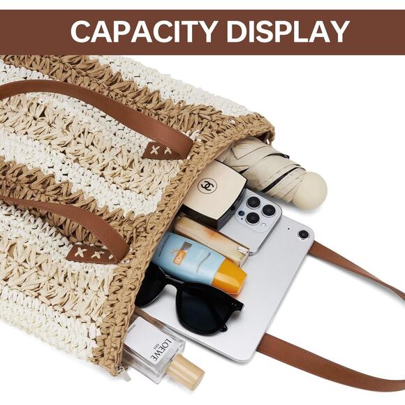 Boho Striped Woven Tote - Handmade, Chic, Beach Bag, Lightweight & Stylish - Picture 6 of 7